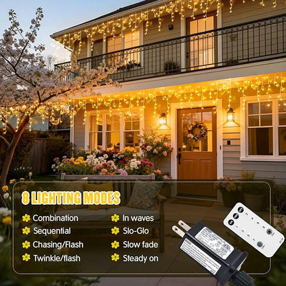 JMEXSUSS 38.8FT Icicle Lights for Outside, 400 LED Icicle Christmas Lights Outdoor Indoor Plug in, Warm White String Lights for Christmas House Patio Party Fireplace Holiday Decorations