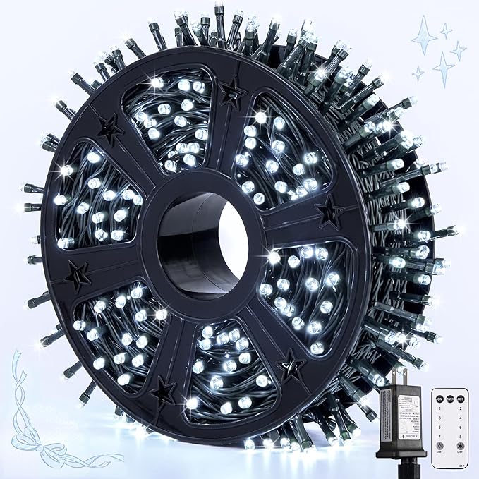 JMEXSUSS 500 LED White Christmas Lights Outdoor, 173ft 8 Modes Led Christmas Lights, Waterproof White String Light for Tree House Wedding Party Xmas Decorations