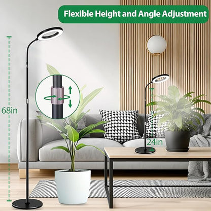 Floor Grow Lights for Indoor Plants, Full Spectrum Plant Light with 68" Stand for Growing Large Tall Plants, Black Halo Grow Lamp with 3/9/12H Timer, 3 Light Modes, 10 Dimming