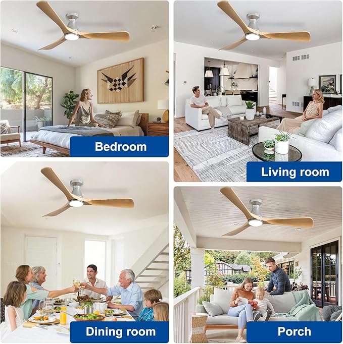 DLLT 52-Inch Ceiling Fans with Lights: Flush Mount Ceiling Fan 3 Blades for Indoor Outdoor - Dimmable Ceiling Fan with Remote APP Control Quiet DC Motor for Low Profile Bedroom