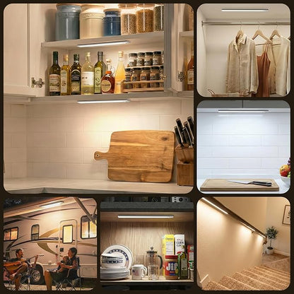 BLS 10inch Under Cabinet Lighting, 80 LED Motion Sensor Light Indoor, 1800mAh Rechargeable Wireless Closet Lights, 4 Sensor Modes, 3 Color Dimmable Magnetic Under Counter Lights for Kitchen, 2 Pack