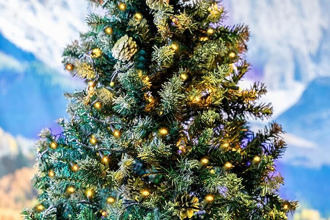 Novelty Lights 25ft Christmas String Lights, 50 Yellow LED Bulbs on Black Wire, 6" Spacing, Connectable Indoor Outdoor Commercial Grade Lighting for Holidays Patio Weddings