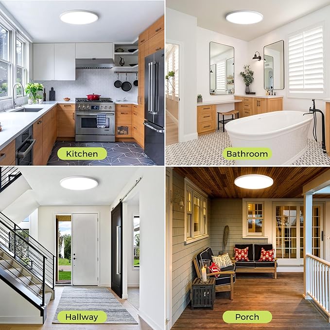 hepside 2Pack LED Flush Mount Ceiling Light Fixture, 15Inch 30W, Dimmable&3000K/3500K/4000K/5000K/6500K Adjustable Low Profile Ceiling Lights, Round Flat Ceiling Light for Kitchen,Hallway-White