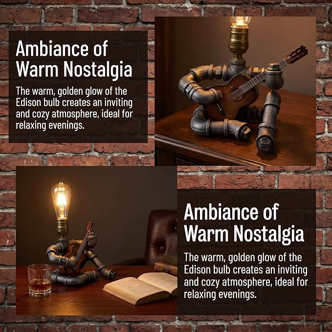 Music Guitar Table Lamp,Guitar Stuff,Cool Gifts for Music Lovers,Players for Men Gift,Steampunk lamp,Metallica (Coffee)