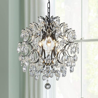 Bestier Modern Black Pendant Chandelier Crystal Raindrop Lighting Ceiling Light Fixture Lamp for Dining Room Bathroom Bedroom Livingroom entryway 3 E12 Bulbs Required D16 in x H18 in