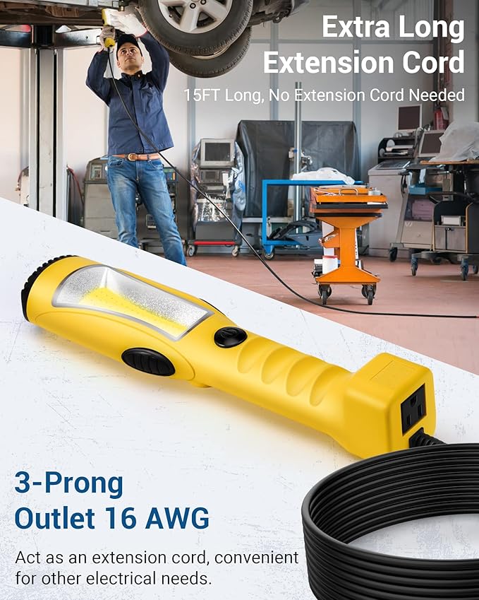 DEWENWILS LED Work Light, Underhood Work Lighting (15 feet), 1200LM, Trouble Light with Cord, Strong Magnet & Swivel Hook, Handheld Corded, for Garage, Workshop, Car Repair Scene, ETL Listed