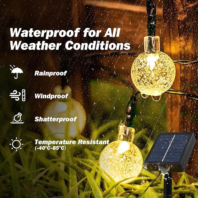 USOKYO Solar Lights Outdoor Waterproof, 2 Pack Total 120LED 72FT Solar String Lights for Outside with 8 Modes, Outdoor String Lights Crystal Globe Patio Lights for Garden Yard Party Decor (Warm White)
