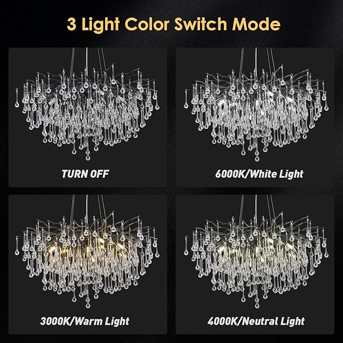 23.6in Black Crystal Chandelier, Modern Tree Branch Chandeliers for Dining Room, 8-Light Farmhouse Chandelier Light Fixture for Living Room,Kitchen Island Foyer