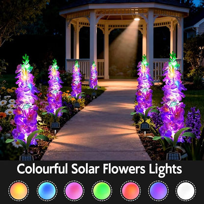 MRHEPHAESTUS Solar Garden Lights, Solar Purple Delphinium Flowers Lights 8 Pack 160 LEDs, Waterproof Outdoor Light Two Lighting Modes for Outside Wedding Party Garden Yard Patio Lawn Decor