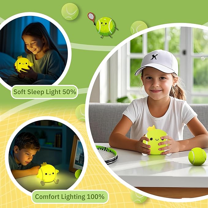 OkiyiD Tennis Gifts, Tennis Ball Night Light for Boys-Rechargeable Squishy Silicone Lamp,Cute Tennis Ball lamp for Tennis Sports Lovers Boys Girls Birthday Gifts