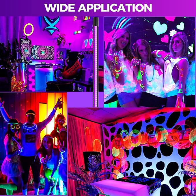 72W Black Light Bar - Upgraded 4ft Blacklight Bar 395nm to 405nm LED Black Lights Premium Floor Stand UV Light Bar with 6ft Cord, Plug, Switch for Glow Party, Halloween (2 Pack)