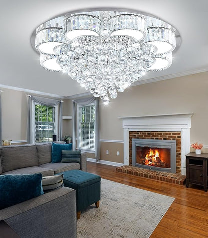 31.4" Silver Modern Crystal Chandeliers for Dining Room LED Dimmable Light Fixtures Flush Mount Light Living Room Bedrooms
