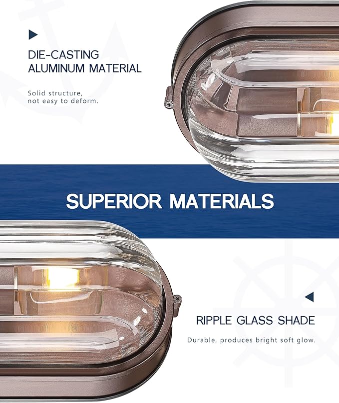 FEMILA 11" Oval Bulkhead Exterior Wall Sconce, ORB Modern Outdoor Wall Lantern, Aluminum, Ripple Glass, IP44, E26, Front Porch Light for Patio/Garage/Entry, 4FYX104FL ORB SW