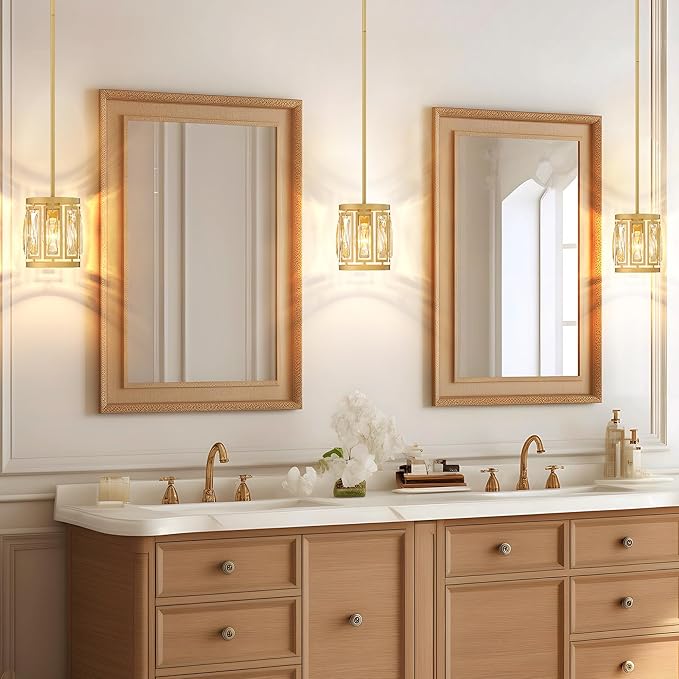 Gold Pendant Lights Kitchen Island, Crystal Pendant Light, Adjustable Hanging Light Fixture for Dining Room, Living Room, Kitchen