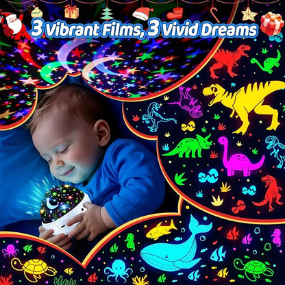COOLNIGHT Boy Room Decor, 93 Lighting+3 Films Toddler Room Decor, Remote+Dimmable+360° Slient Nightlight for Baby Nursery, Starry Night Light Up Toys, Moon Projector (White)