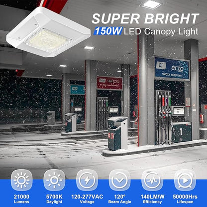 150W LED Canopy Light, 21000LM 5700K Daylight, Surface Mount Gas Station Ceiling Light (700W HID/HPS Equiv.), IP65 Waterproof Commercial Parking Garage Lighting, 100-277VAC UL Listed (2 Pack)