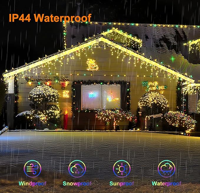 LED Icicle Lights for Outdoor Christmas Decorations,49Ft 600 LEDs Color Changing Christmas Fairy Light,APP & Remote Control,17 Lighting Modes,Plug in RGB hanging Curtain Lights for Xmas Party