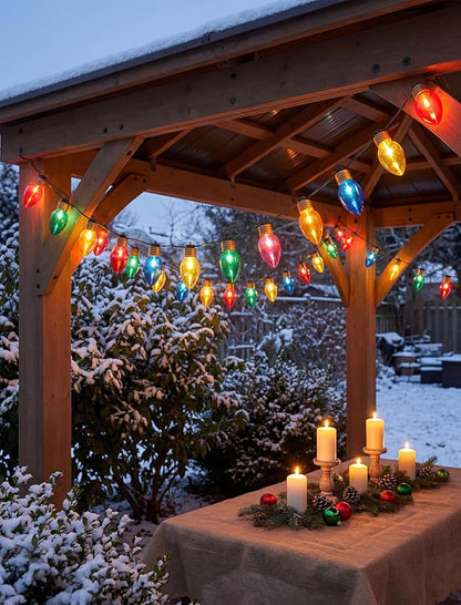 16Ft Jumbo LED Multicolor Christmas String Lights Outdoor with 10 C7 Clear Jumbo Multicolor Bulb, Connectable Hanging Christmas Lights for Indoor Outdoor Porch Patio Eave Xmas Trees Roof Decorations