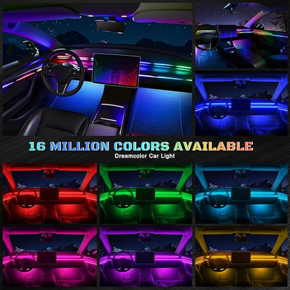 Dreamcolor Acrylic Interior Car LED Strip Light with Wireless APP, RGB 10 in 1 with 175 inches 612 LEDs Fiber Optic Strip Lights for Car, Dual Zone Symphony Neon Car Ambient Lighting