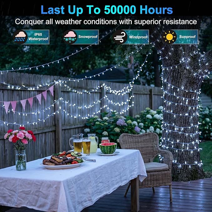 750LED Christmas Lights Outdoor Use, 240ft 12 Modes Cool White LED String Lights with Timer Dimmable, Waterproof Christmas Tree Lights for Xmas Patio Yard Fence Balcony Garden Decor Cool White