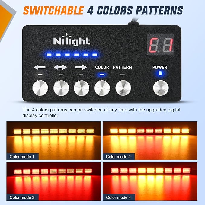 Nilight 162 LED Traffic Advisor Strobe Light Bar 2-in-1 Amber Red Emergency Warning Hazard Lights with Controller 4 Switchable Color 36 Flash Pattern for Trucks Cars Tow Plow Construction Vehicles