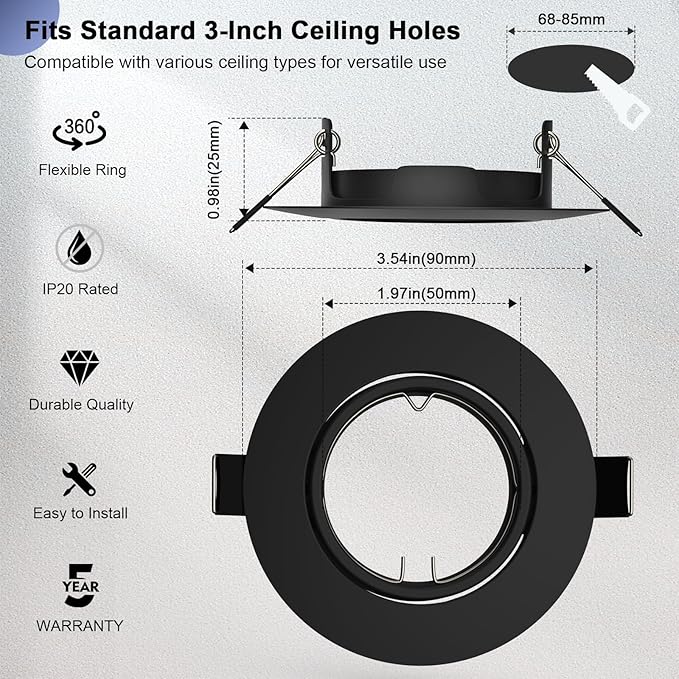 6 Pack GU10 Ceiling Light Holder, Compatible with MR16 GU10, GU5.3 Bulbs, Adjustable Socket for Cabinet Artwork, Matte Black