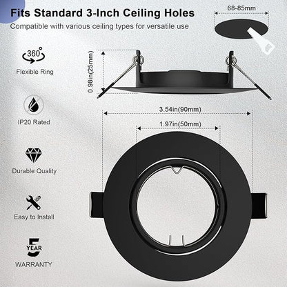 6 Pack GU10 Ceiling Light Holder, Compatible with MR16 GU10, GU5.3 Bulbs, Adjustable Socket for Cabinet Artwork, Matte Black
