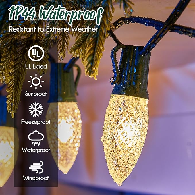 Brightown C9 Light Strand, 100 FT Outdoor String Lights Christmas Stringer with 100 Sockets for Christmas Decor Patio, E17 Light Socket, 12 Spacing, Green Wire