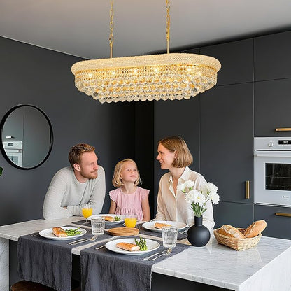 Crystal Chandeliers for Dining Room Light Fixtures Over Table, Modern Crystal Chandeliers for Kitchen lsland, 11 Lights Empire Style Gold Luxury Lighting Fixtures for Living Room Bar L34.5 Inch