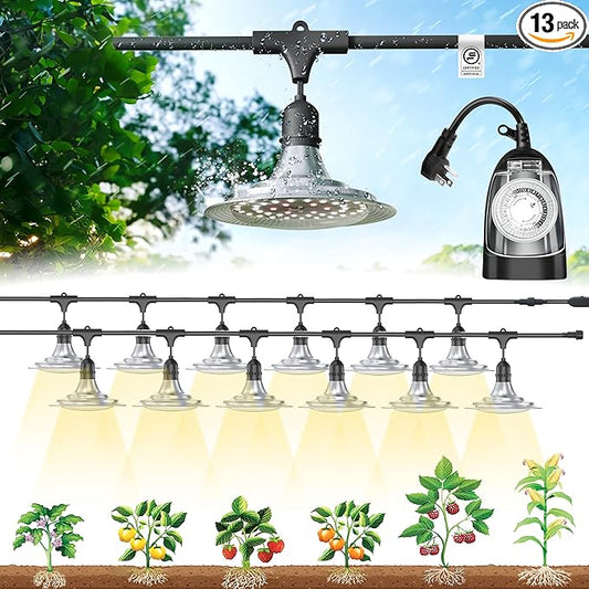Outdoor Grow Lights with Timer, Full Spectrum Greenhouse Grow Lights with Timer, IP65 Waterproof String Grow Light Outdoor, UL Certified Daisy Chain LED Grow Light, 41FT