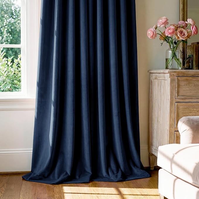 StangH Navy Blue Curtains 92 inches Long Super Soft Velvet Room Darkening Thermal Insulated Window Drapes Back Tab Luxury Decor for Dining Living Room, W52 x L92, 2 Panels