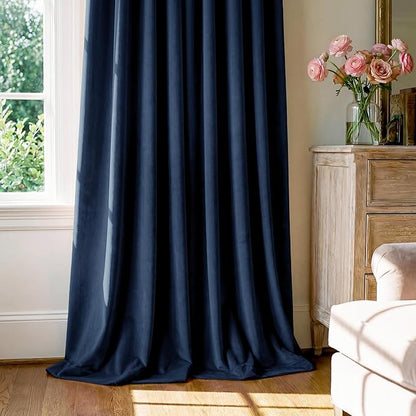 StangH Navy Blue Curtains 92 inches Long Super Soft Velvet Room Darkening Thermal Insulated Window Drapes Back Tab Luxury Decor for Dining Living Room, W52 x L92, 2 Panels