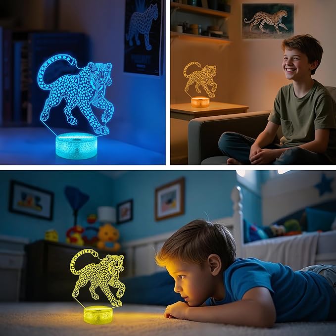 Cheetah Gifts for Boys,Cheetah 3d Night Light with 16 Colors Remote Control,Leopard lamp for Kids Room Wild Animal Themed Decor Birthday Gifts