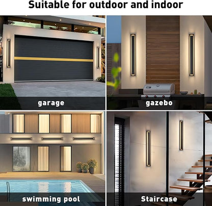 𝟯𝟵.𝟰 𝗜𝗡 Long Outdoor LED Wall Lights, Modern Exterior Garage Wall Light,Outside Light Fixtures For House,Patio,Front Porch,36W Black Outdoor Wall Sconce Waterproof 2 Pack,3000K Warm White