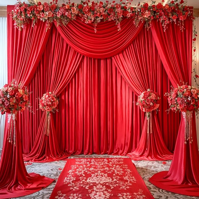 8 Panels Red Backdrop Curtains for Wedding Party Wrinkle Free Backdrops Curtain Drapes Fabric Decorations Photo Back Drop Cloth for Baby Shower Photography Stage Reception 40ft(W) x 12ft(H)