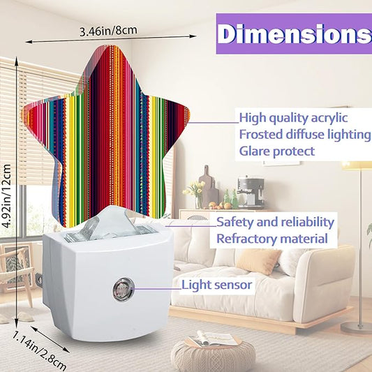 Mexico Stripes Night Light for Kids,Retro Colorful Stripes Night Lights Plug Into Wall, Lightweight Dusk to Dawn Light Sensor Warm Nightlights for Girls Boys Bedroom Nursery Basement