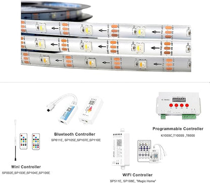 DC5V SK6812 (Similar WS2812B) RGBW RGB+Cold White LED Strip Light 30leds/Pixels/m Individually Addressable 4 Color in 1 LED Dream Color (16.4ft(5m) 150leds IP65) (No Adapter or Controller)