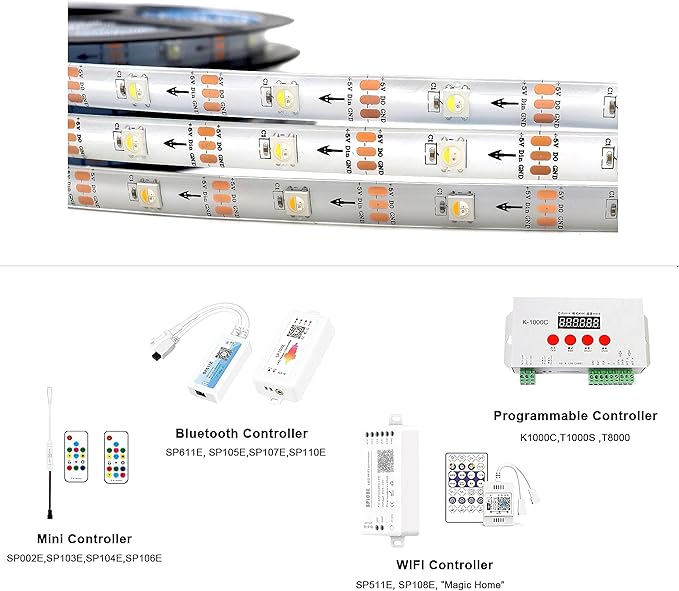 DC5V SK6812 (Similar WS2812B) RGBW RGB+Warm White lED Strip Light 30leds/Pixels/m Individually Addressable 4 Color in 1 LED Dream Color(16.4ft(5m) 150leds IP65) (No Adapter or Controller)