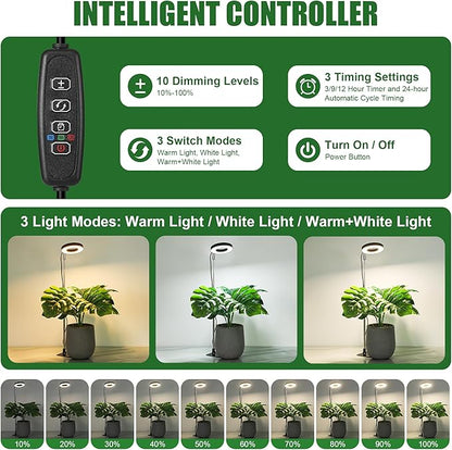 Black 3.54" LED Grow Light, Full Spectrum Plant Lights for Indoor Growing with 3/9/12H Timer, 3 Color Modes, 10 Brightness, Height Adjustable, Small Halo Grow Light with Base, 3 Pack