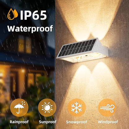 NIORSUN Solar Fence Lights Outdoor, 16 Pack Up and Down Waterproof Solar Wall Lights, Fence Lights with Lens, Warm & Cool White + RGB, Dusk to Dawn Lighting for Patio, Backyard, Pool, Railing (White)