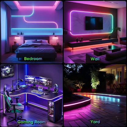 iNextStation 9.84FT/3M LED Strip Lights, 360° Glow Braided Smart IC USB Rope Light, Neon Rope Light with Music Sync, IP67 Waterproof, App & Remote Control Rope LED Lights, Color Changing for Bedroom