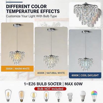 Mini Crystal Chandelier Small Modern Crystal Flush Mount Ceiling Light for Hallway Closet, E26 Base, K9 Crystal (Chrome-Pendant)