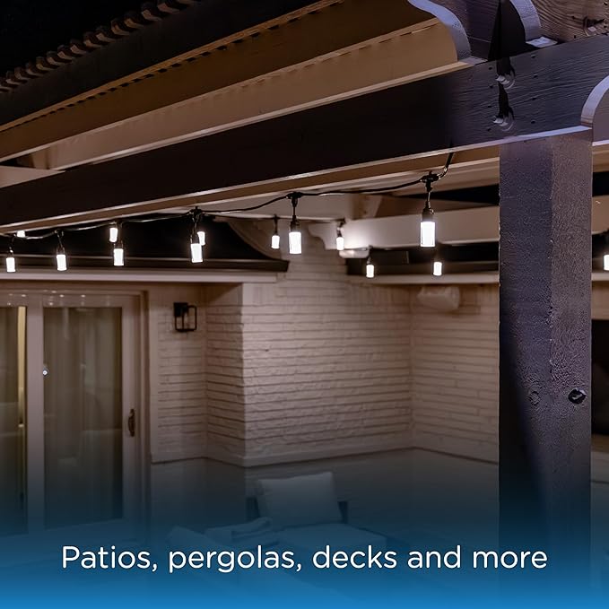 Enbrighten Modern Outdoor String Lights, 24ft, 12 Cylindrical Shatterproof Bulbs, Cool White 4000K, Weatherproof, Commercial Grade Patio Lighting, 87750