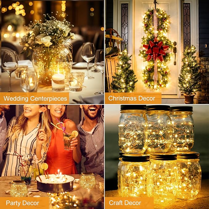 btfarm 16 Pack Fairy Lights Battery Operated [3 Modes], 7ft 20 Led Twinkle Lights String Lights Waterproof Bulk Small Mini Silver Wire for Christmas Mason Jars Wedding Table Centerpiece, Warm White