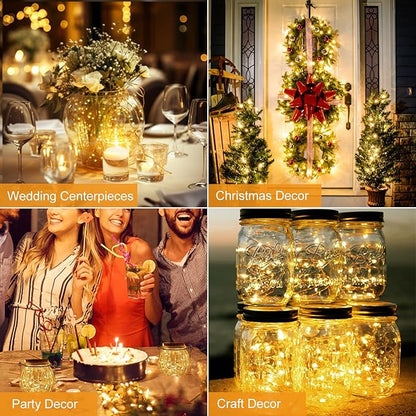 btfarm 16 Pack Fairy Lights Battery Operated [3 Modes], 7ft 20 Led Twinkle Lights String Lights Waterproof Bulk Small Mini Silver Wire for Christmas Mason Jars Wedding Table Centerpiece, Warm White