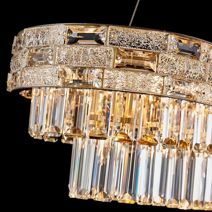 34.3" L Modern Crystal Chandeliers for Dining Room 12 Lights Gold Chandelier Large Luxury Chandelier Pendant Light Fixture, Kitchen Island,Entryway,Living Room 34.3" L x 8.7" H