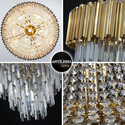 Crystal Chandeliers Modern Chandelier High Ceiling Foyer Entryway 21 Lights Gold Luxury Pendant Hanging Light Fixture for Living Room Entry Way Extra Large Vertical Tiered 36'' D x 54'' H