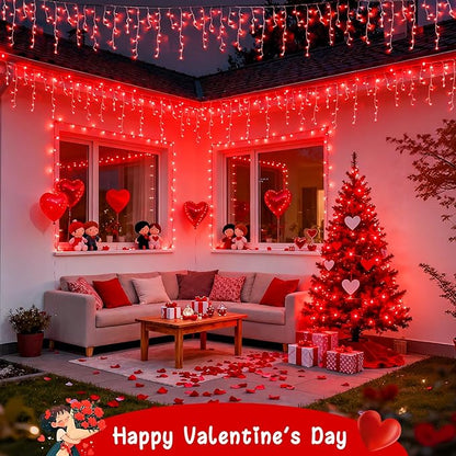 JMEXSUSS 400 LED Red Valentine Lights Outdoor, Connectable Red Icicle Lights Indoor Outdoor with Remote, Christmas Light for Valentine Room Fireplace Christmas Decorations