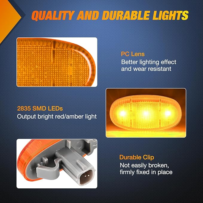 Nilight Wheel Fender Side Marker Lights 4 PCS 3 LED Red Amber Front Rear Clearance Light Plug And Play PC Lens Compatible With 2011-2022 F250 F350 F450 F550 Super Duty