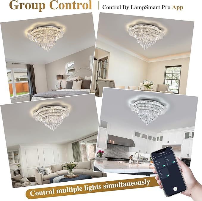 30" Sliver Crystal LED Ceiling Light Fixture with Remote Control,Large Flush Mount Chandelier with 3-Color Dimmable for Living Room Bedroom Dining Room
